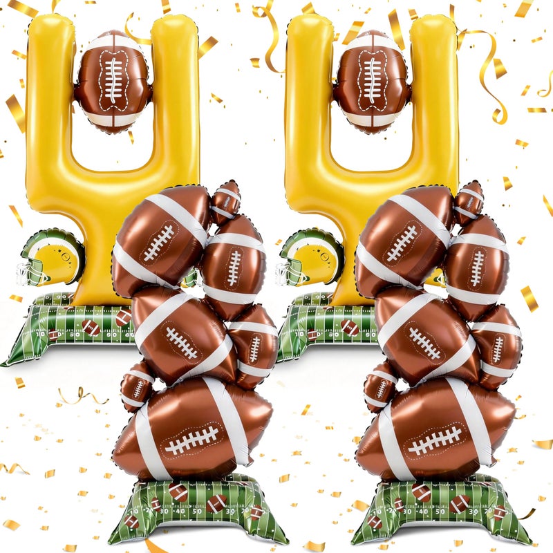 THAWAY 4 Pcs Football Party Decorations - 5 ft Giant Self Standing Football Foil Balloons with Green Field Base for Football Party Favors Sports Themed Party Decorations - Image 1