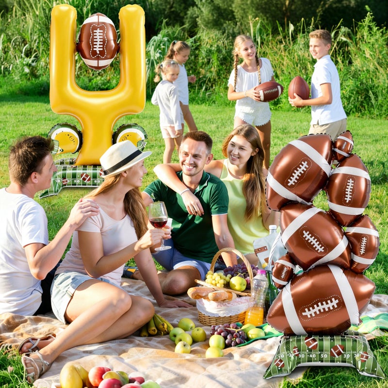 THAWAY 4 Pcs Football Party Decorations - 5 ft Giant Self Standing Football Foil Balloons with Green Field Base for Football Party Favors Sports Themed Party Decorations - Image 5