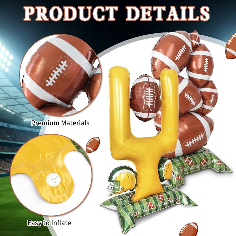 THAWAY 4 Pcs Football Party Decorations - 5 ft Giant Self Standing Football Foil Balloons with Green Field Base for Football Party Favors Sports Themed Party Decorations - Image 3