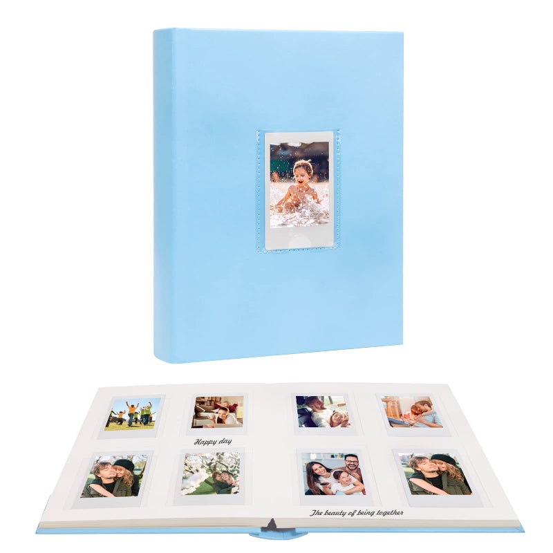 Ruibytree 128 Pocket Photo Album with Writing Space  Front Window  For Polaroid 2x3 Inch Photo Albums Compatible with Fujifilm Instax Mini 12 11 9 8 40 for Polaroid 300  HP Sprocket  K-Pop Photocards (Blue) - Image 1
