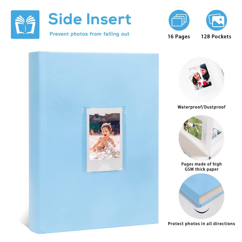 Ruibytree 128 Pocket Photo Album with Writing Space  Front Window  For Polaroid 2x3 Inch Photo Albums Compatible with Fujifilm Instax Mini 12 11 9 8 40 for Polaroid 300  HP Sprocket  K-Pop Photocards (Blue) - Image 5