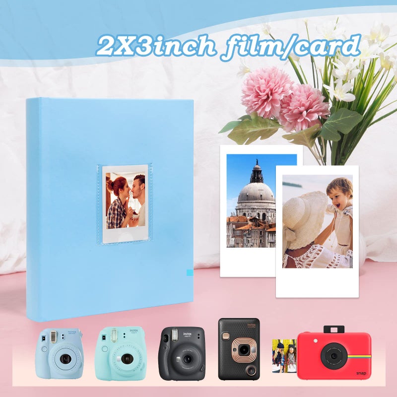 Ruibytree 128 Pocket Photo Album with Writing Space  Front Window  For Polaroid 2x3 Inch Photo Albums Compatible with Fujifilm Instax Mini 12 11 9 8 40 for Polaroid 300  HP Sprocket  K-Pop Photocards (Blue) - Image 3