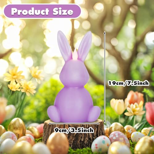 Leorate 3PCS Easter Bunny Flameless Candles – 7.5" Battery Operated LED Rabbit Candles with Flickering Flame, Green Purple Pink Real Wax Finish for Easter Decor, Table Centerpiece & Spring Home - Image 2