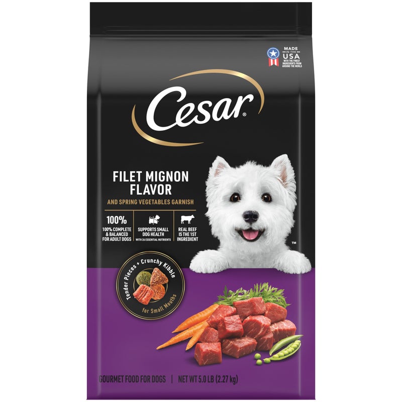 Cesar Small Breed Dry Dog Food Filet Mignon Flavor and Spring Vegetables Garnish, 5 lb. Bag - Image 1