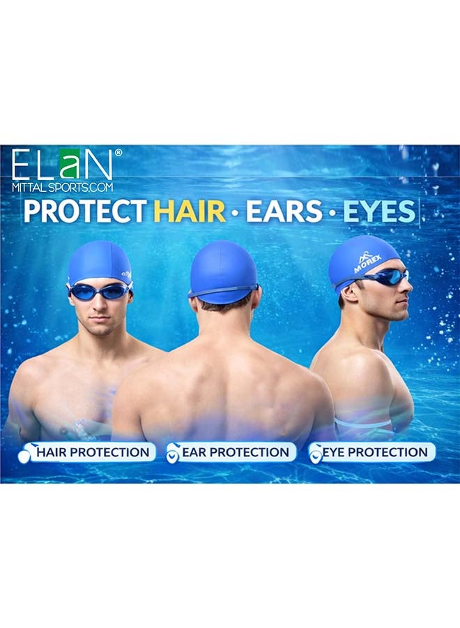 ELAN Morex Swimming Set, Blue Waterproof Silicone Swim Cap, No-Leak Anti-Fog Goggles, Protective Earplugs and Nose Plug Kit, Essential Swim Training Equipment - Image 5