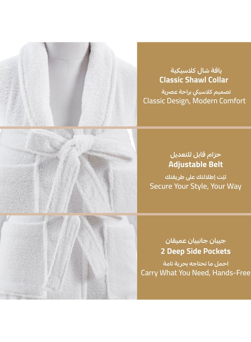 Donetella Unisex 100% Cotton Terry Bathrobe Small & Medium Size, 400 GSM, Luxurious & Absorbent, Ankle-Length with Shawl Collar & Pockets - Image 2