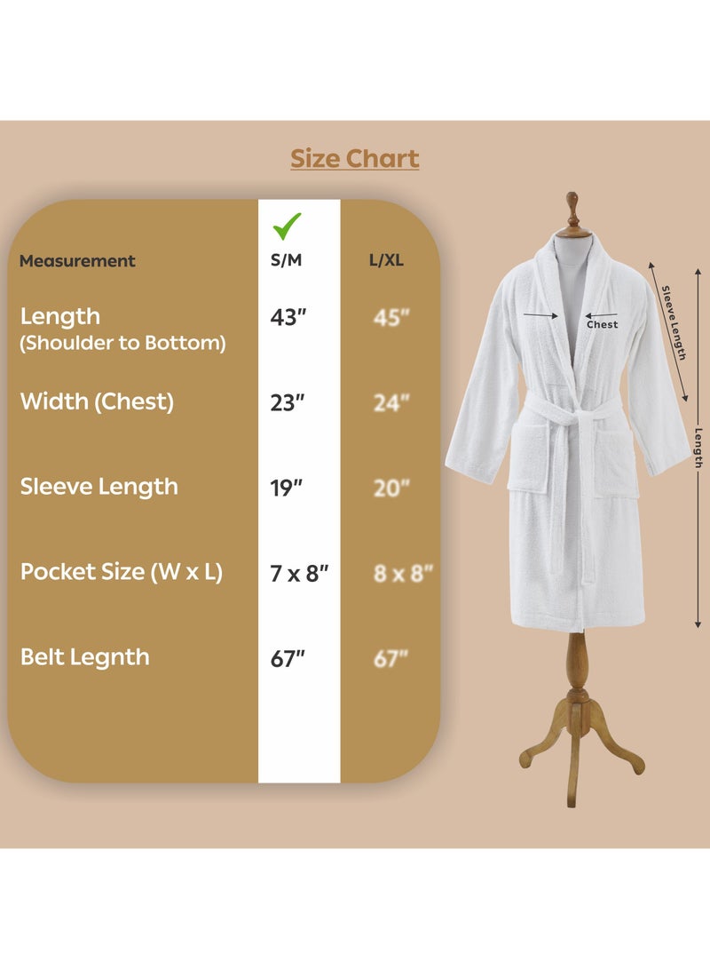 Donetella Unisex 100% Cotton Terry Bathrobe Small & Medium Size, 400 GSM, Luxurious & Absorbent, Ankle-Length with Shawl Collar & Pockets - Image 3