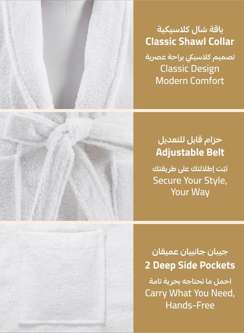 Donetella Unisex 100% Cotton Terry Bathrobe Small & Medium Size, 400 GSM, Luxurious & Absorbent, Ankle-Length with Shawl Collar & Pockets