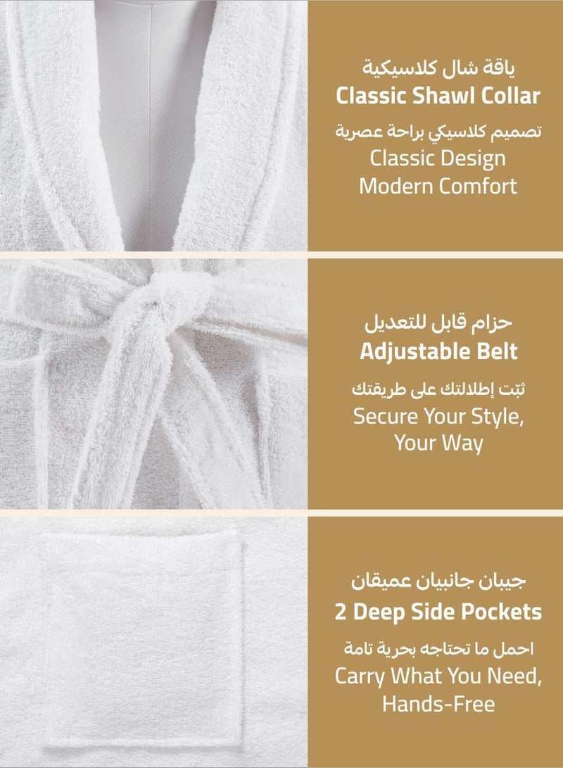 دوناتيلا روب حمام قطن تيري للجنسين، مقاس صغير ومتوسط،  جرام، فاخر وماص، بطول الكاحل بياقة شال وجيوب - Image 2