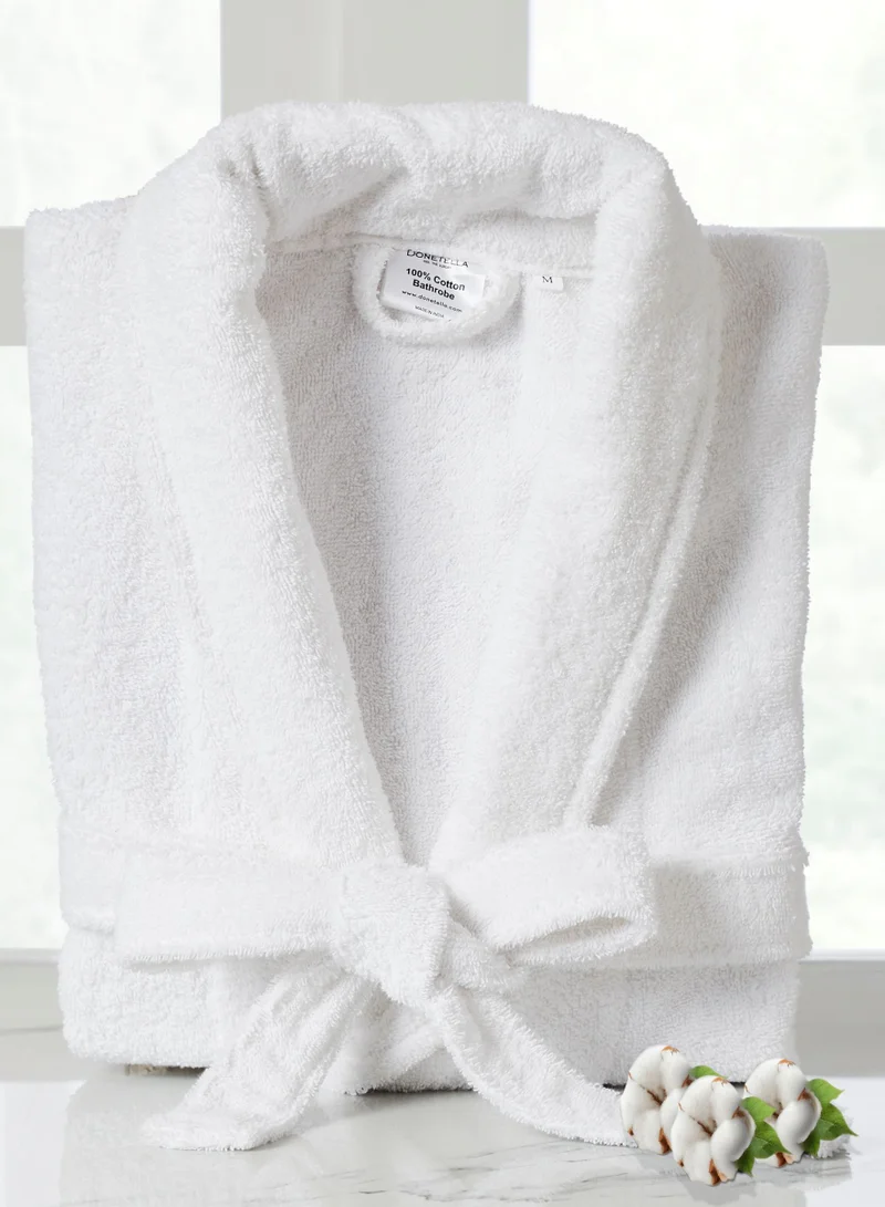 Donetella Unisex 100% Cotton Terry Bathrobe Small & Medium Size, 400 GSM, Luxurious & Absorbent, Ankle-Length with Shawl Collar & Pockets
