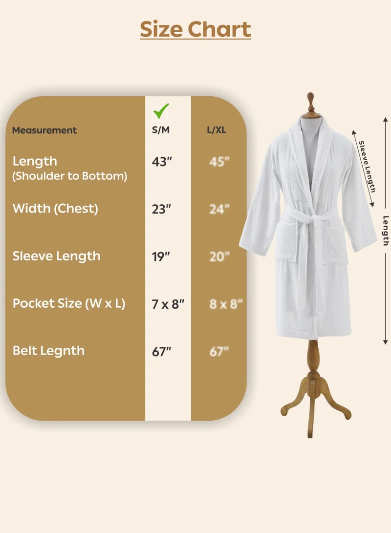 Donetella white Unisex 100% Cotton Terry Bathrobe Small & Medium Size, 400 GSM, Luxurious & Absorbent, Ankle-Length with Shawl Collar & Pockets  | Best Price UAE