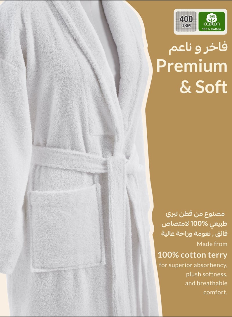 دوناتيلا روب حمام قطن تيري للجنسين، مقاس صغير ومتوسط،  جرام، فاخر وماص، بطول الكاحل بياقة شال وجيوب - Image 4