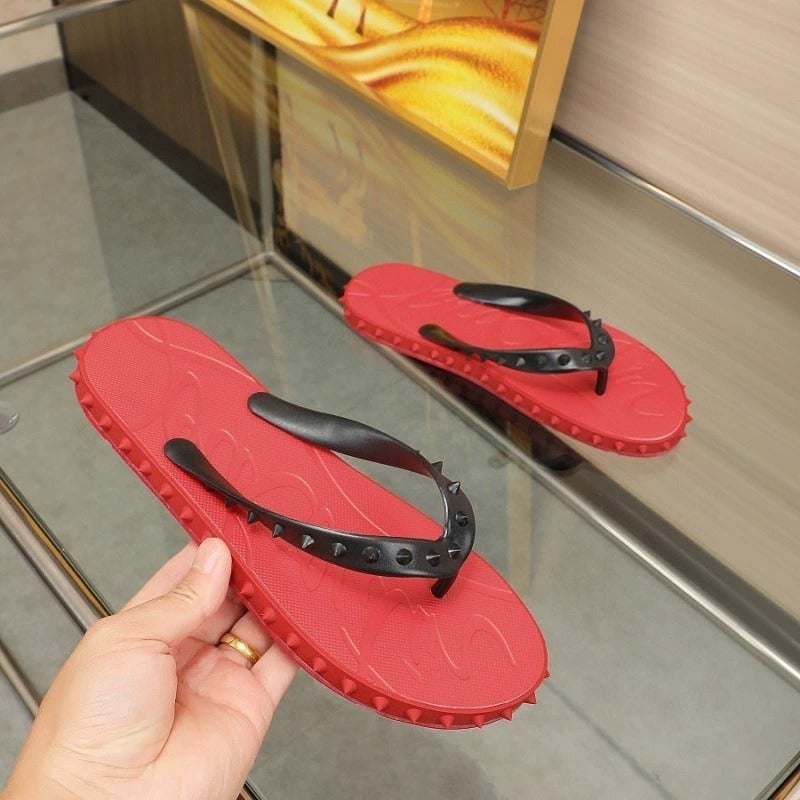 LTTL European Style Red Sole Rivet Non-Slip Flat Sandal for Beach and Outdoor Use - Perfect Couple's Choice