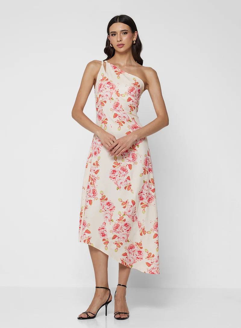 ELLA One Shoulder Floral Print Dress