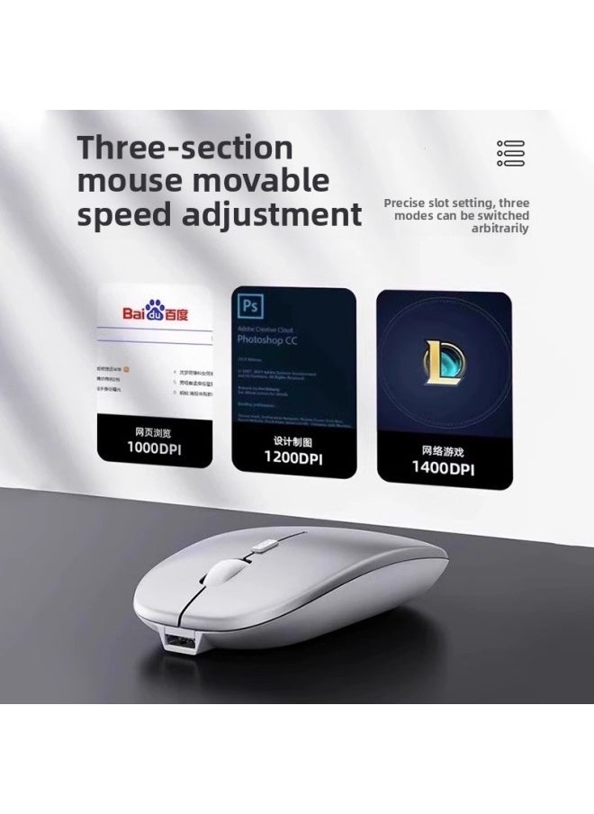 Wireless Mouse Charging Mute Bluetooth Dual-mode Home Office Laptop Desktop External Unlimited Mouse-Color:Space Silver/wireless Version [light Sound Smart + Rechargeable]