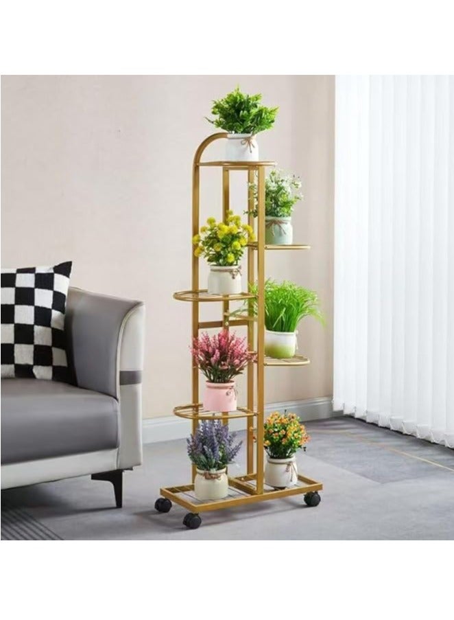 UREVO 6-Tier Metal Plant Stand with Movable wheels – Tall 118cm Flower Shelf, Indoor/Outdoor Plant Organizer & Display Rack for Garden, Patio, or Living Room, Golden,47*118cm - Image 3