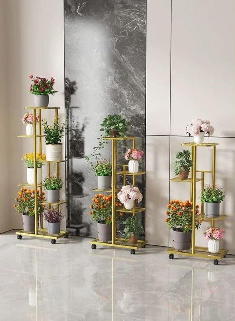 UREVO 6-Tier Metal Plant Stand with Movable wheels – Tall 118cm Flower Shelf, Indoor/Outdoor Plant Organizer & Display Rack for Garden, Patio, or Living Room, Golden,47*118cm - Image 2
