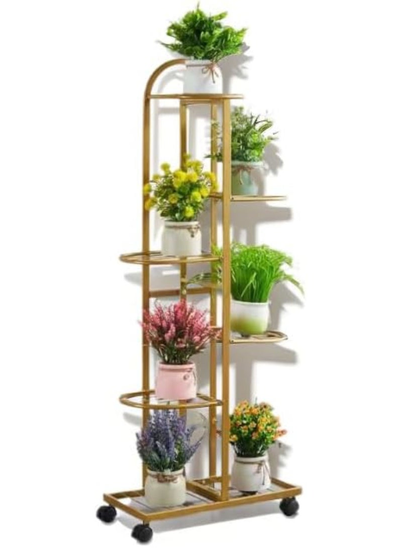UREVO 6-Tier Metal Plant Stand with Movable wheels – Tall 118cm Flower Shelf, Indoor/Outdoor Plant Organizer & Display Rack for Garden, Patio, or Living Room, Golden,47*118cm - Image 1
