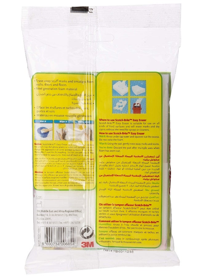 Scotch Brite - Scotch-Brite Easy Erasing Pad  2 units pack   Magic Sponge   Magic Eraser   Magic Pad   Easily removes stains and marks   Erase away scuff marks and smudges   Walls   Doors   Windows   Floors - Image 1