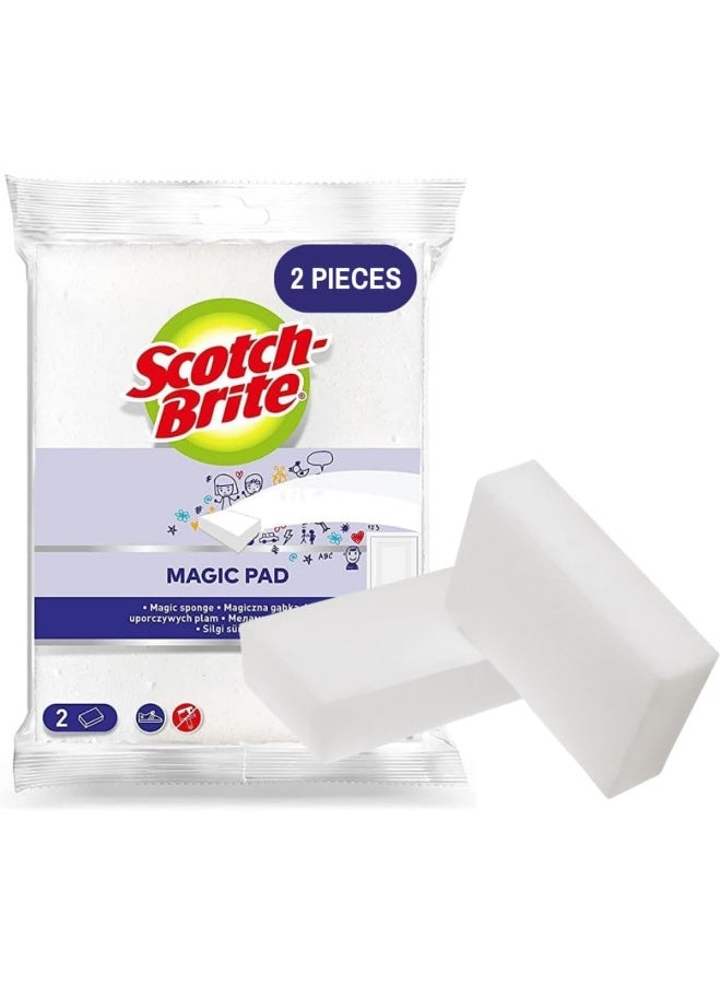 Scotch-Brite Easy Erasing Pad 2 units pack Magic Sponge Magic Eraser Magic Pad Easily removes stains and marks Erase away scuff marks and smudges Walls Doors Windows Floors