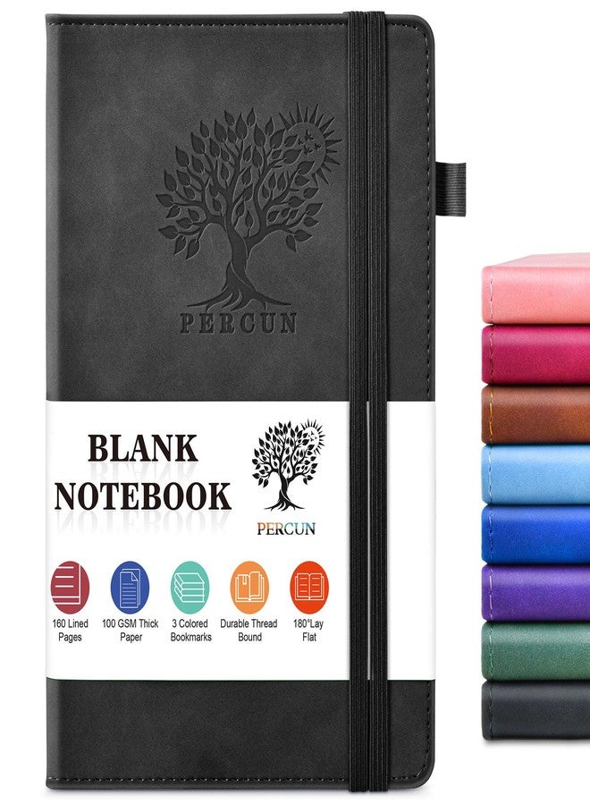 PERCUN Graph Paper Notebook, 160 Pages Grid Journal for women & men, A5 Hardcover Leather Graphing Notebook for School, Work, Travel, Note Taking 5.9”x8.5” (Black) - Image 1
