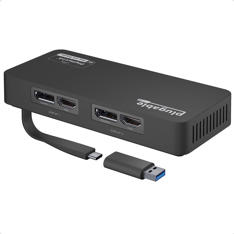 Plugable 4K DisplayPort and HDMI Dual Monitor Adapter for USB 3.0 and USB-C, Compatible with Windows and ChromeOS - Image 1