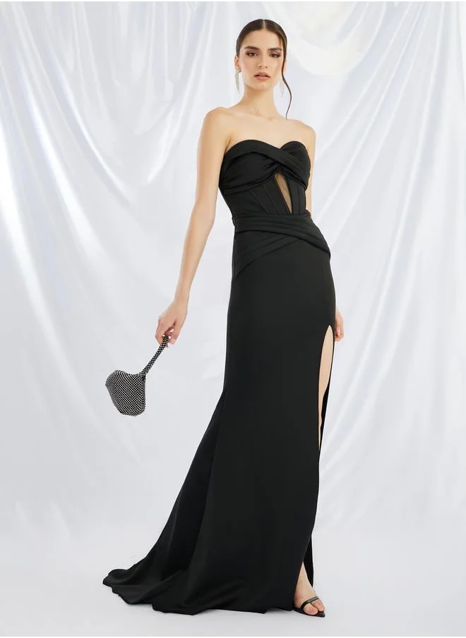 Styli Styli Plain Strapless Corset Mermaid Maxi Dress with High Slit