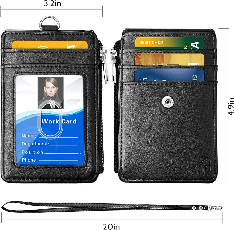 اي ال في حامل شارة ELV بسحاب، محفظة بطاقة هوية من جلد PU مع 5 فتحات للبطاقات، جيب مانع لتقنية RFID وحزام رقبة قابل للفصل بطول 20 بوصة للمكاتب والمدرسة ورخصة القيادة (أسود) - Image 4