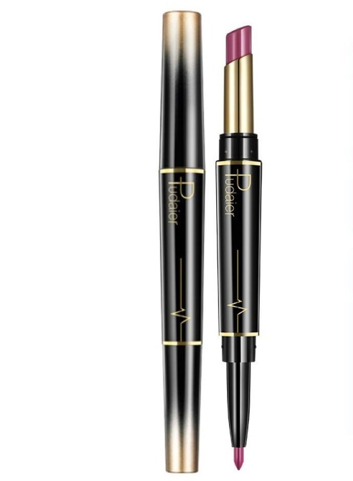 بوداير أحمر شفاه مزدوج الرأس غير لامع + قلم محدد الشفاه 2 في 1 خطوة واحدة الشفاه ماكياج أحمر الشفاه للماء طويل الأمد دائم عارية المخملية أحمر الشفاه القلم، حجم واحد 12# - Image 2