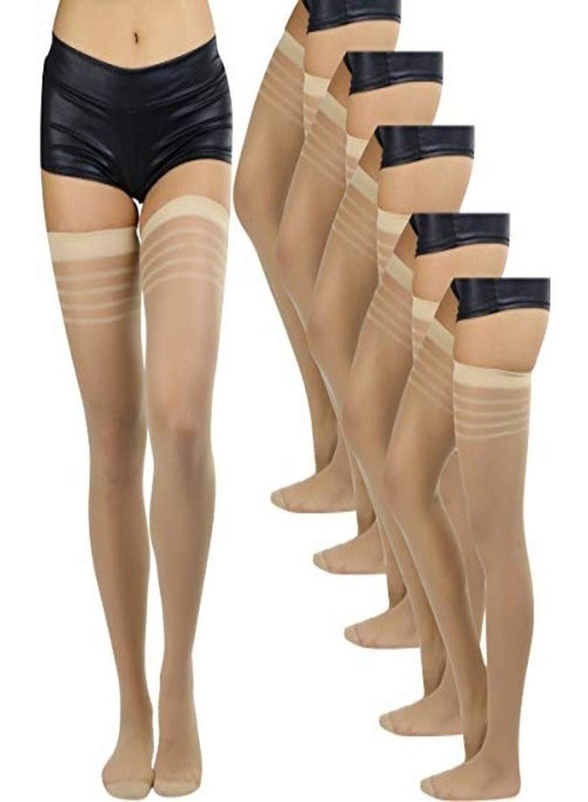 ToBeInStyle Womens Pack of 6 Top Band Thigh High Stockings - Nude - One Size - Image 1