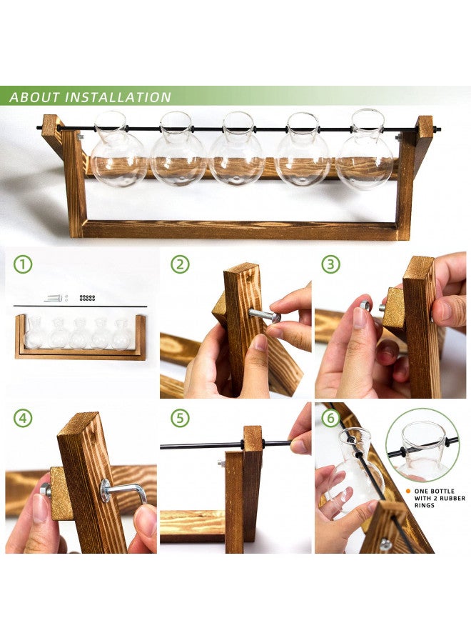 CFMOUR CFMOUR Plant Terrarium with Wooden Stand, Desktop Propagation Stations Glass Air Planter Metal Swivel Holder for Indoor Live Hydroponics Plants Office Home Garden Decor (5 Bulb Vase)  - Image 5