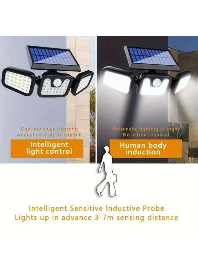 قطعتان من أضواء الشمسية الخارجية بثلاثية الرؤوس مع حساس حركة 74 لمبة LED وزاوية إضاءة واسعة 270 درجة وأنماط إضاءة متعددة - Image 4