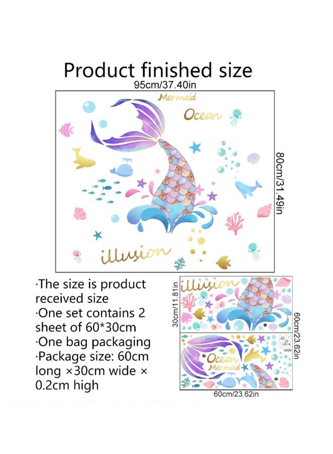 Cartoon Mermaid Tail, Bubble and Spray Wall Sticker for Children's Room and Kindergarten - Image 4
