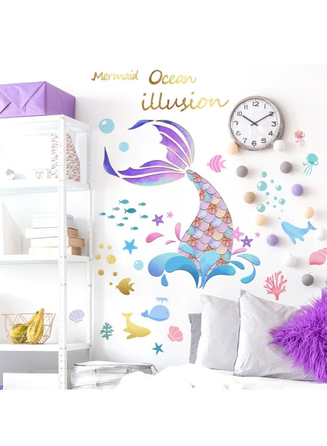 Cartoon Mermaid Tail, Bubble and Spray Wall Sticker for Children's Room and Kindergarten - Image 2
