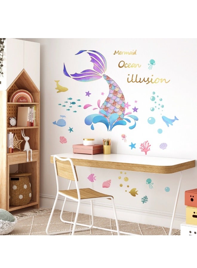 Cartoon Mermaid Tail, Bubble and Spray Wall Sticker for Children's Room and Kindergarten - Image 3