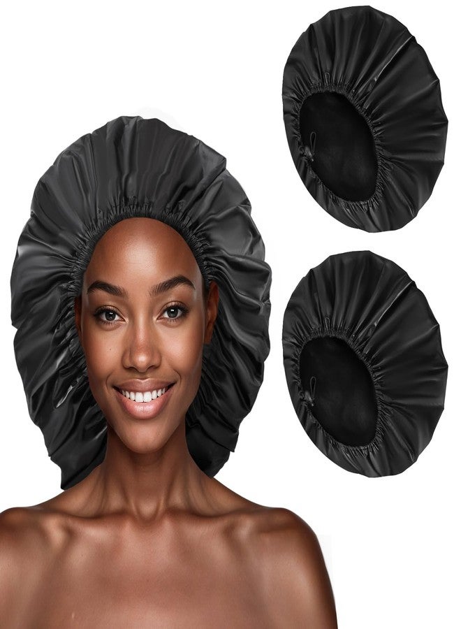 Pengxiaomei 2 Pcs Extra Large Shower Cap, Reusable Waterproof Satin Lining Shower Caps for Women Long Hair Braids - Image 1