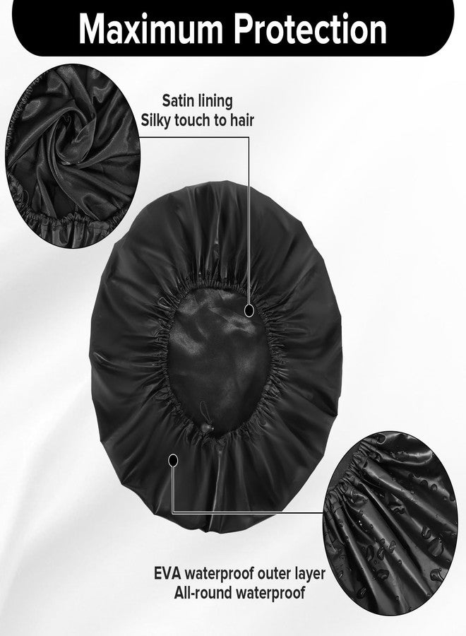 Pengxiaomei 2 Pcs Extra Large Shower Cap, Reusable Waterproof Satin Lining Shower Caps for Women Long Hair Braids - Image 4