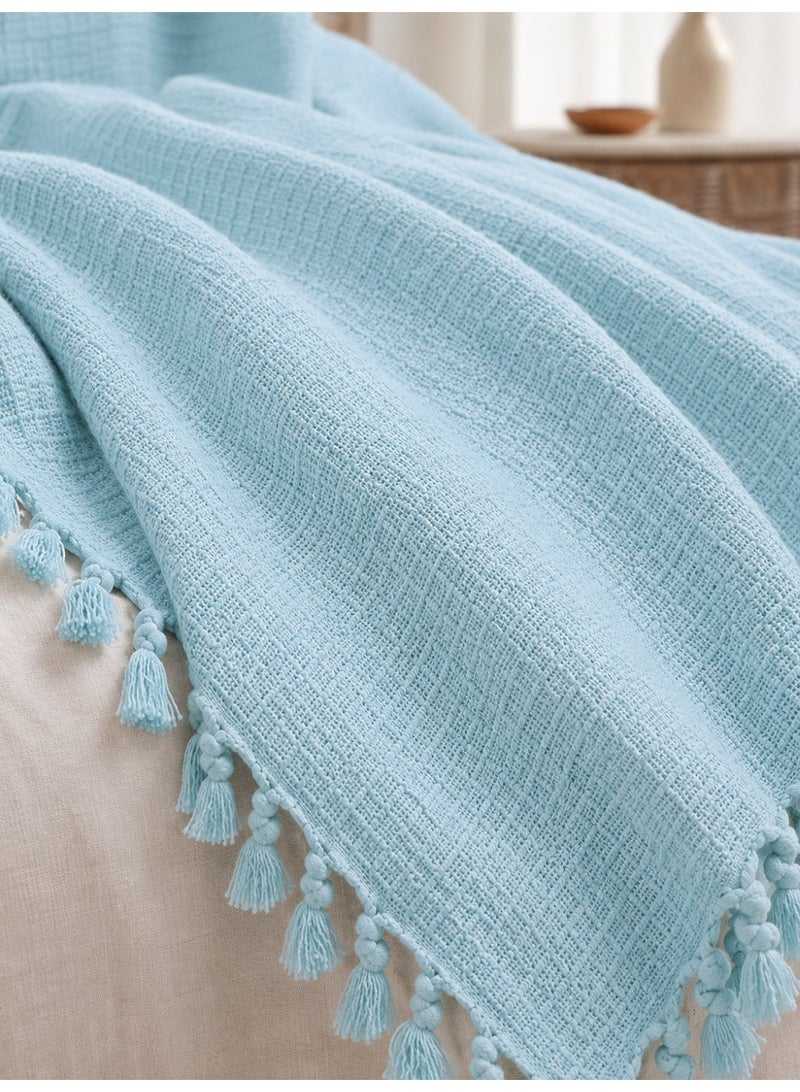 Woven Throw Blanket – 100% Cotton, 127 × 154 cm – Soft Lightweight Textured Blanket with Decorative Tassels for Sofa, Bed & Home Décor - Image 2