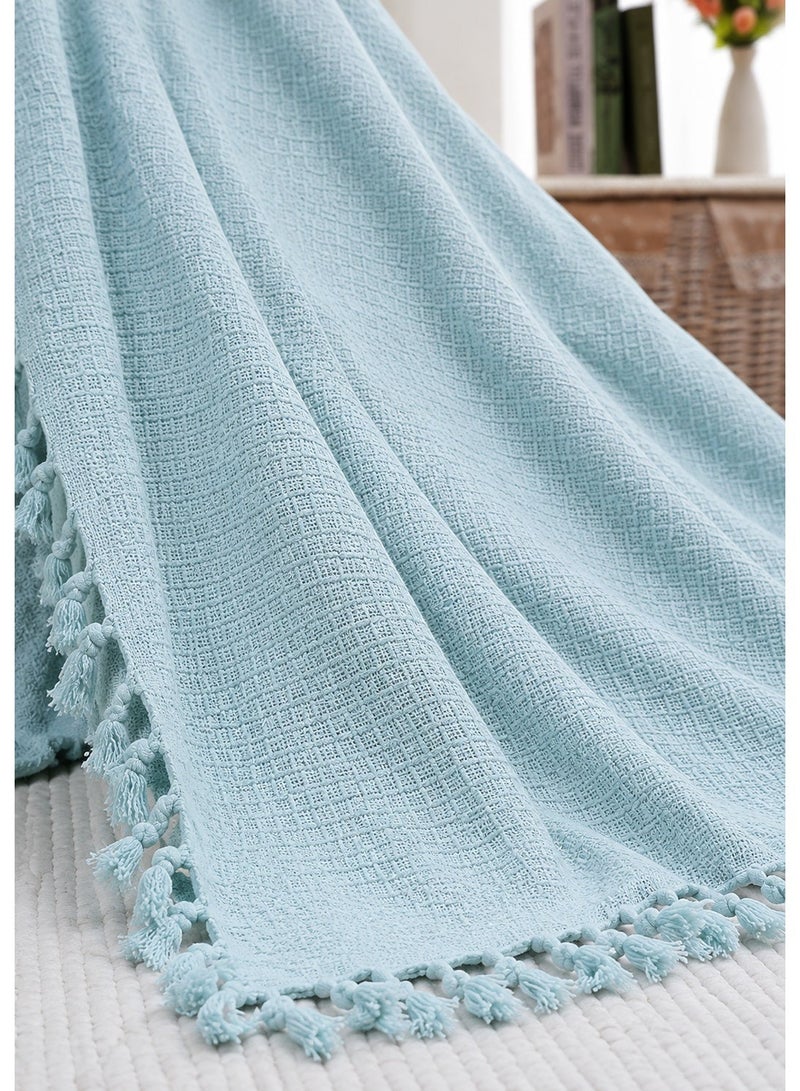 Woven Throw Blanket – 100% Cotton, 127 × 154 cm – Soft Lightweight Textured Blanket with Decorative Tassels for Sofa, Bed & Home Décor - Image 1