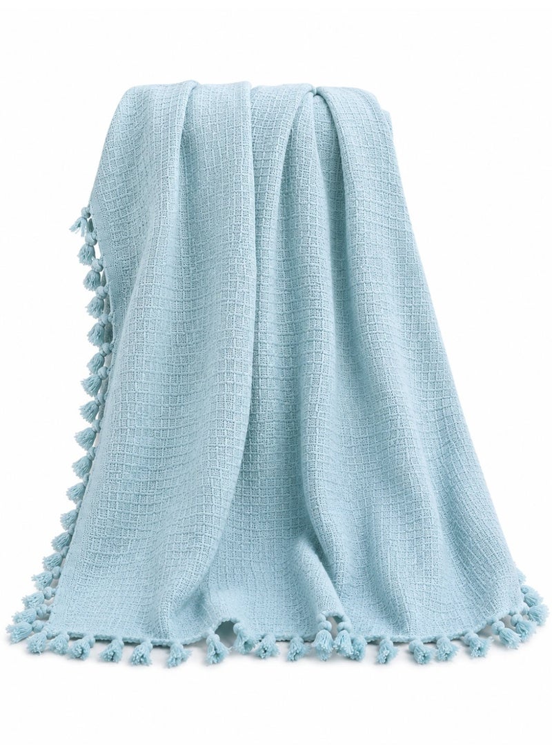 Woven Throw Blanket – 100% Cotton, 127 × 154 cm – Soft Lightweight Textured Blanket with Decorative Tassels for Sofa, Bed & Home Décor - Image 3