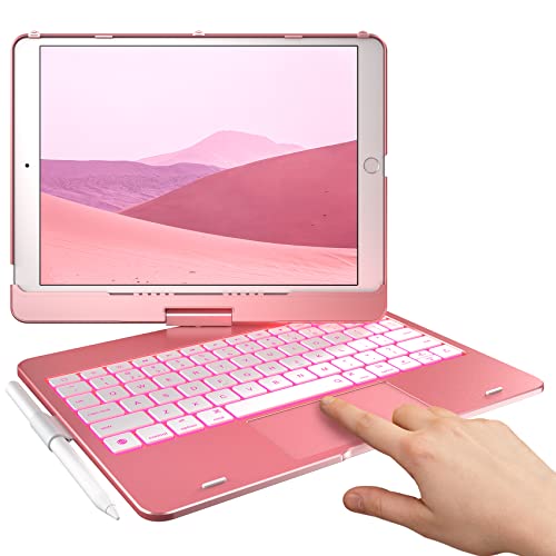 typecase Flexbook Keyboard for 10.2 Inch iPad 9th/8th/7th Gen, iPad Air 3-10.5, iPad Pro-10.5, 10 Color Backlight, 360° Protective, Gesture Trackpad, Slim Cover with Apple Pencil Holder(Rose Gold) - Image 1