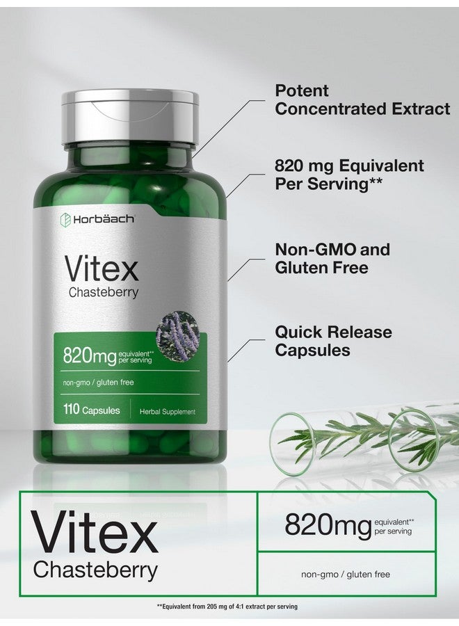 Horbäach Horbaach Vitex Berry 820mg | 110 Capsules | Chasteberry Supplement for Women | Agnus-Castus Fruit | Non-GMO, Gluten Free - Image 4