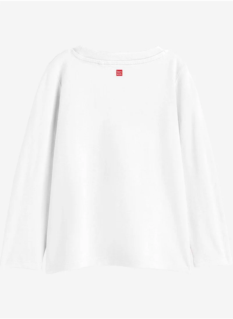 Bonkids Regular Fit Printed White Cotton T-Shirt For Girls Round Neck Flat Collar Pull On 100 % Cotton