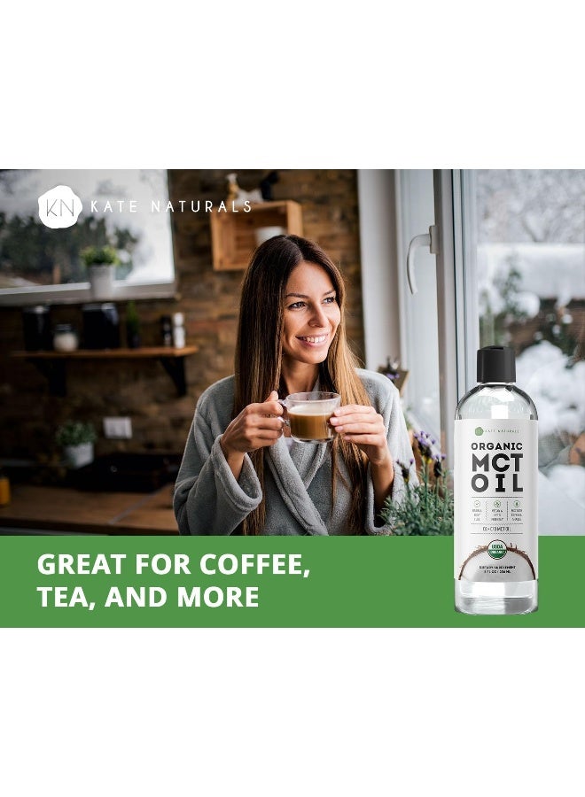 Kate Naturals Kate Naturals MCT Oil for Coffee & Keto 8oz - USDA Certified Organic MCT Oil Liquid with only C8 & C10. Odorless & No Aftertaste - Image 3