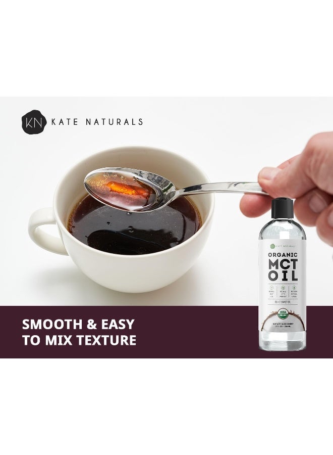 Kate Naturals Kate Naturals MCT Oil for Coffee & Keto 8oz - USDA Certified Organic MCT Oil Liquid with only C8 & C10. Odorless & No Aftertaste - Image 4