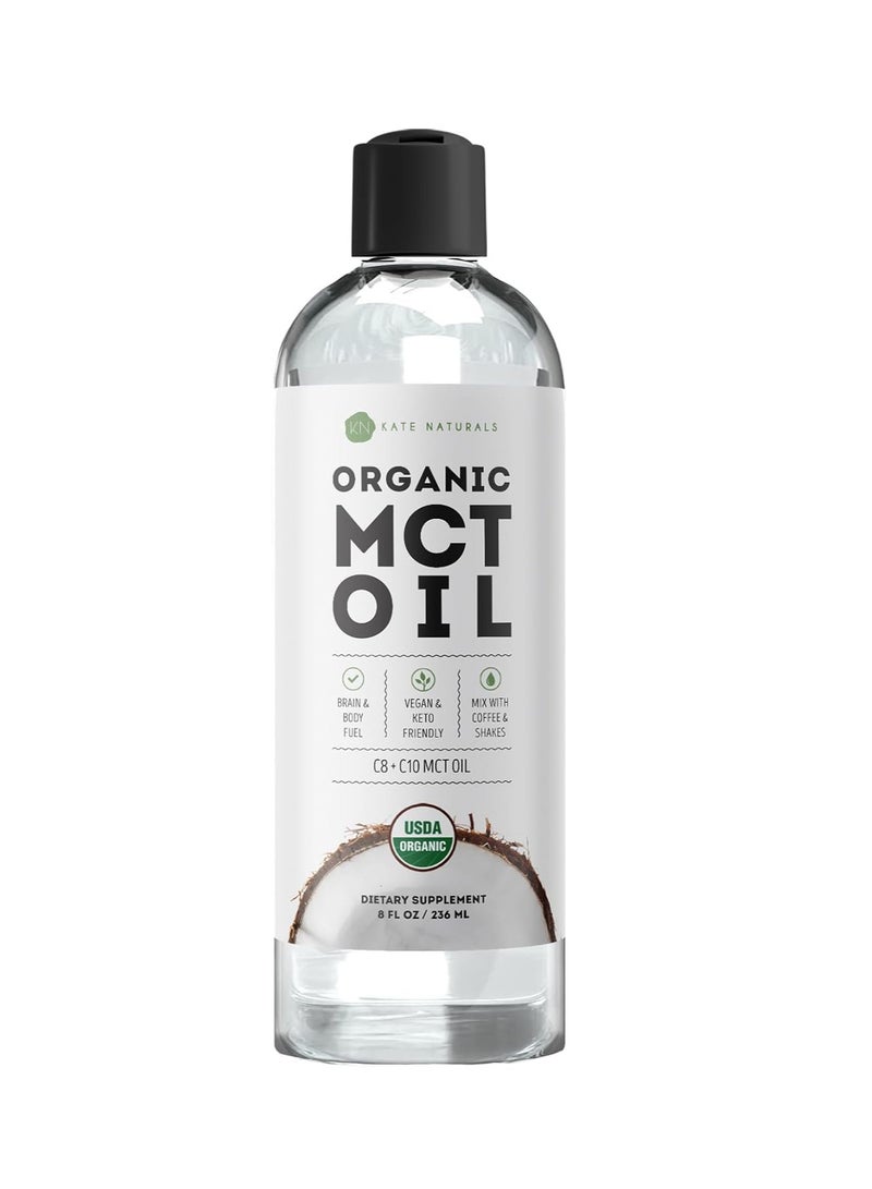 Kate Naturals Kate Naturals MCT Oil for Coffee & Keto 8oz - USDA Certified Organic MCT Oil Liquid with only C8 & C10. Odorless & No Aftertaste - Image 1