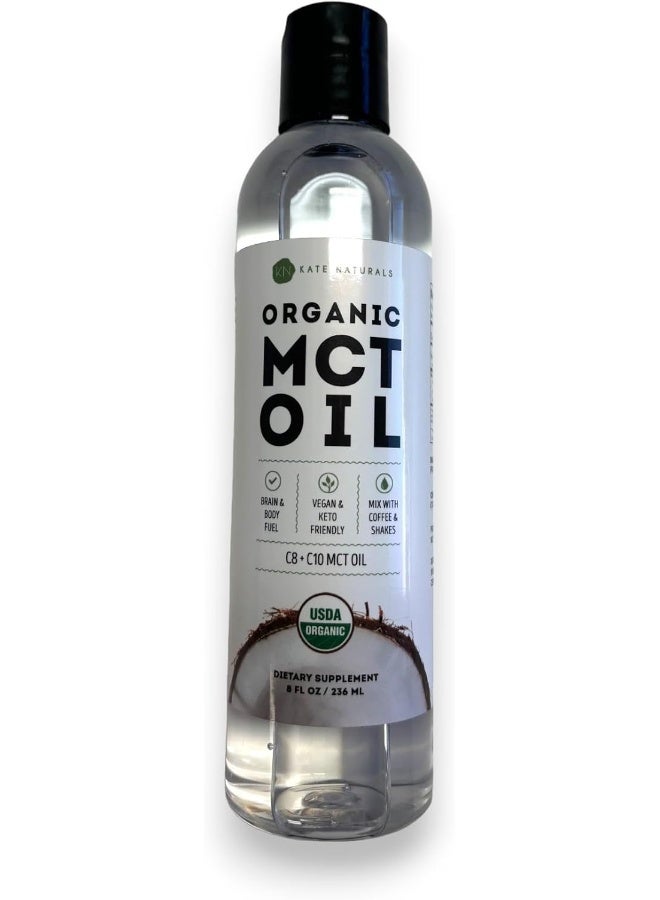 Kate Naturals MCT Oil for Coffee & Keto 8oz - USDA Certified Organic MCT Oil Liquid with only C8 & C10. Odorless & No Aftertaste - Image 1