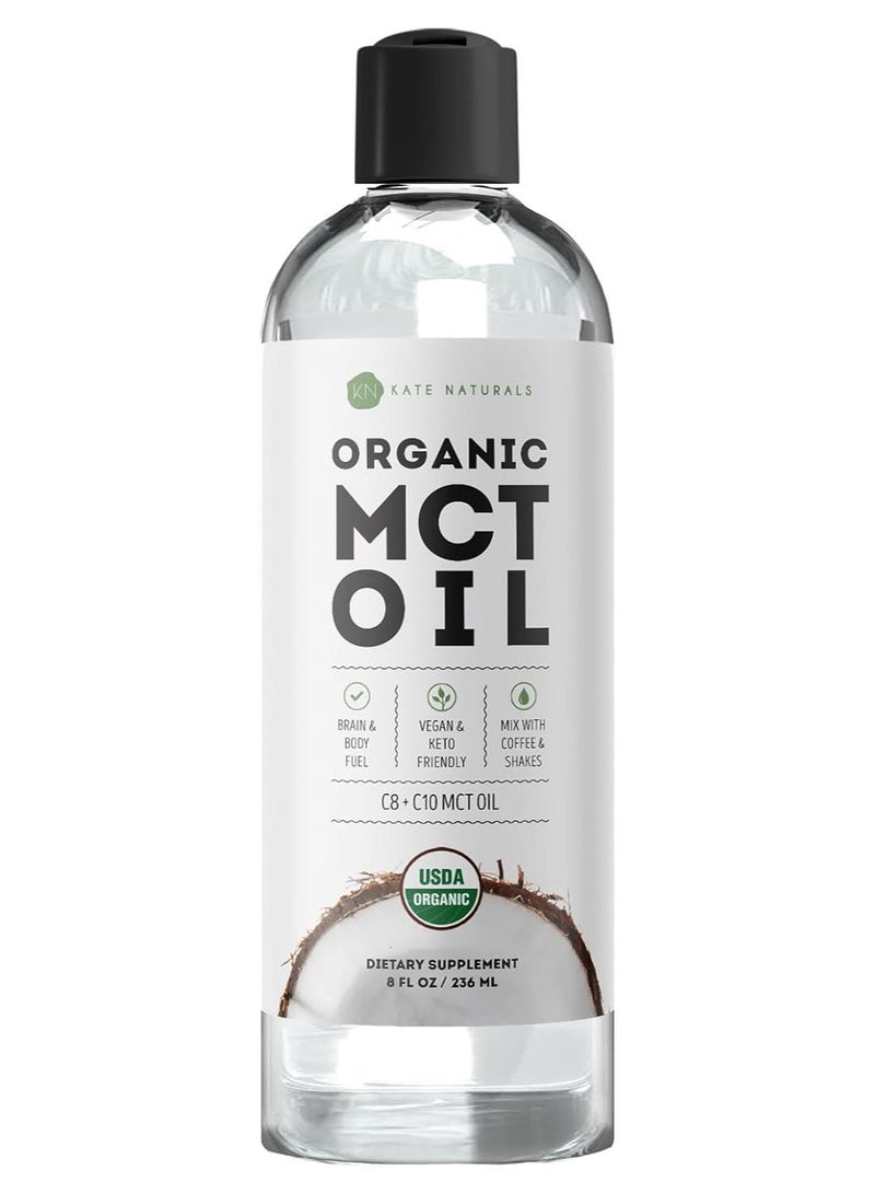 Kate Naturals MCT Oil for Coffee & Keto 8oz - USDA Certified Organic MCT Oil Liquid with only C8 & C10. Odorless & No Aftertaste - Image 1