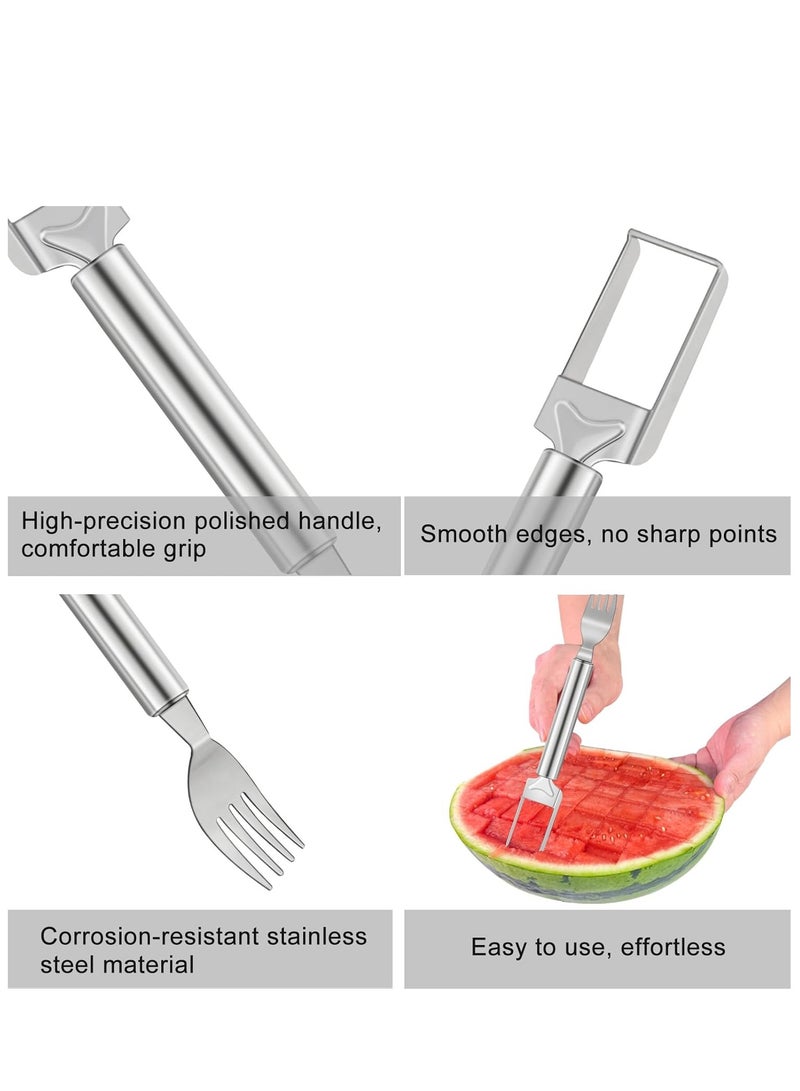 2-in-1 watermelon slicer and fork -5 packs of stainless steel fruit cutting tools, suitable for watermelon, mango, dragon fruit - suitable for camping, picnicking, family, parties - easy cube and no chaos  - Image 4