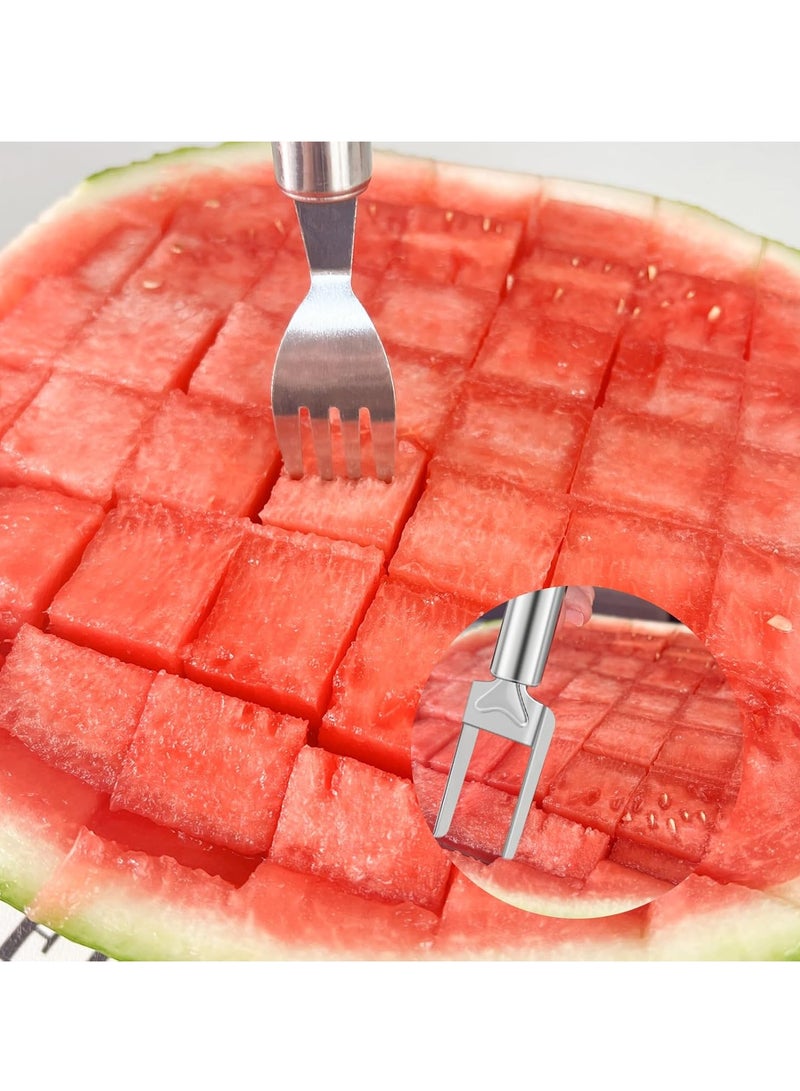 2-in-1 watermelon slicer and fork -5 packs of stainless steel fruit cutting tools, suitable for watermelon, mango, dragon fruit - suitable for camping, picnicking, family, parties - easy cube and no chaos  - Image 5